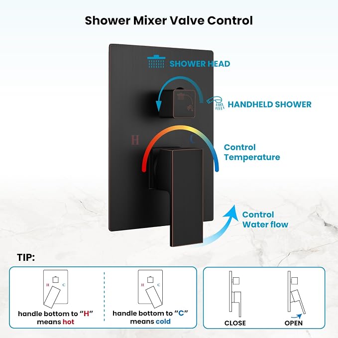 gotonovo Rainfall Bathroom Shower System Rain Shower Head and Handle Set Wall Mounted Shower Complete Combo Solid Brass Pressure Balancing Shower Mixer Valve 16 Inch Oil Rubbed Bronze