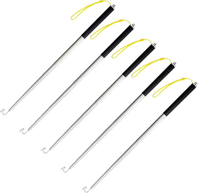 5 Pack Telescoping Pole with Hook Magnetic Pickup Grabber Tool, Telescopic Push Pull Rod Wire Grabber Tool