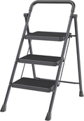 Black 3 Step Stool Foldable – Heavy-Duty Foldable Step Stool for Adults, 500 lbs Capacity, Anti-Slip Feet & Wide Steps, Sturdy Steel Frame, Lightweight & Space-Saving Design for Home, Kitchen & Garage