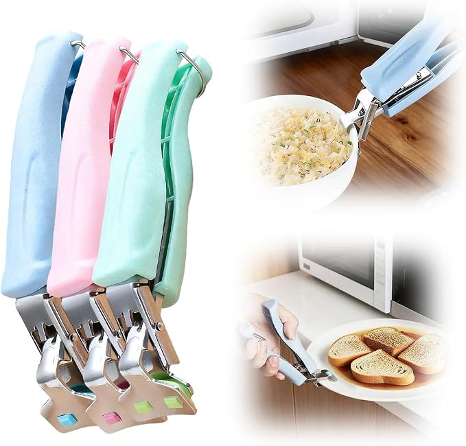 3 Pcs Hot Plate Grippers, 2026 Upgraded Multi Purpose Hot Plate Gripper, Anti-Scald Bowl Dish Holder Tong Clip for Kitchen Cooking (3 Colors-A)