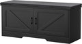 HOMSHO 2-Tier Storage Bench, 39.4" Wide Shoe Bench with Padded Seat Cushion, Entryway Bench with 2 Barn Doors and Adjustable Shelf, Black