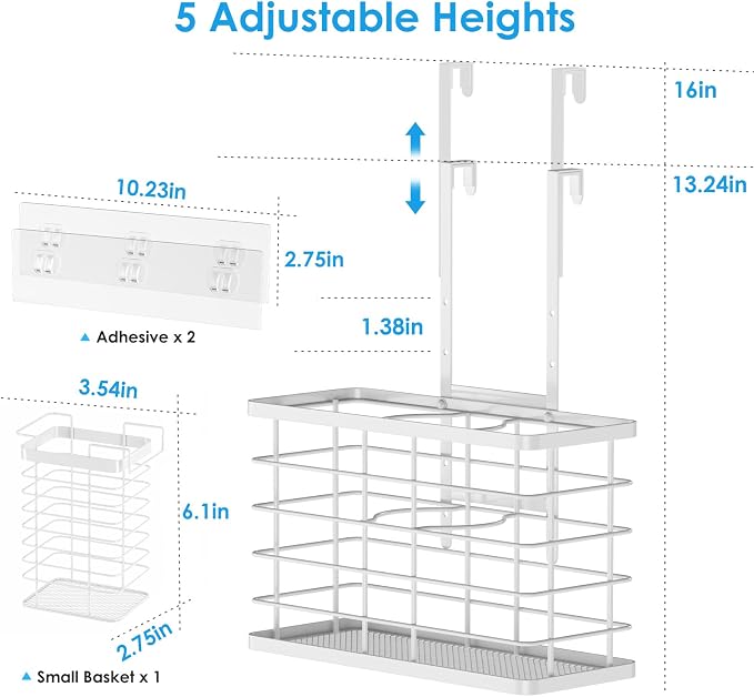 Agotglmi Hair Tool Organizer, Dryer Holder, 3 in 1 Blow Bathroom Organizer Wall Mounted/Cabinet Door for Flat Iron, Curling Straightener, Care & Styling Tools Storage Basket (White)