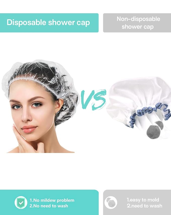 Auban Disposable Shower Cap, 100 PCS Hair Cap Thickening Clear Plastic Waterproof Bath Caps for Hair Treatment, Spa Salon Hotel and Home Use, Portable Travel(17.3)