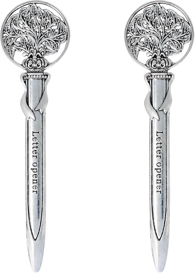 Honbay 2PCS Antique Letter Opener Knife Letter Opening Tool Zinc Alloy Envelope Slitter Metal Envelope Opener Sword Envelope Open Tool Mail Opener for School Home Office Mail Supplies (Silver)