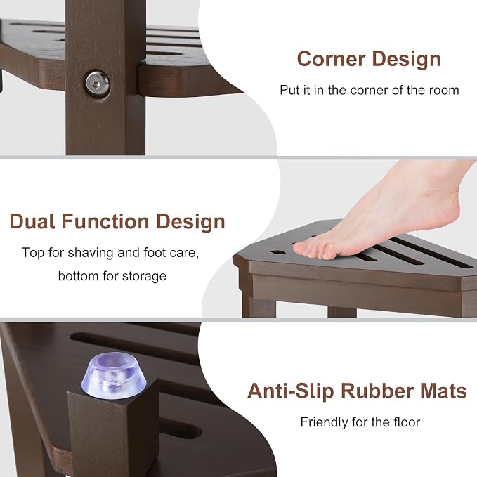 Boulphia Shower Foot Rest 14in, Acacia Wood Shower Stool for Shaving Legs (Walnut)