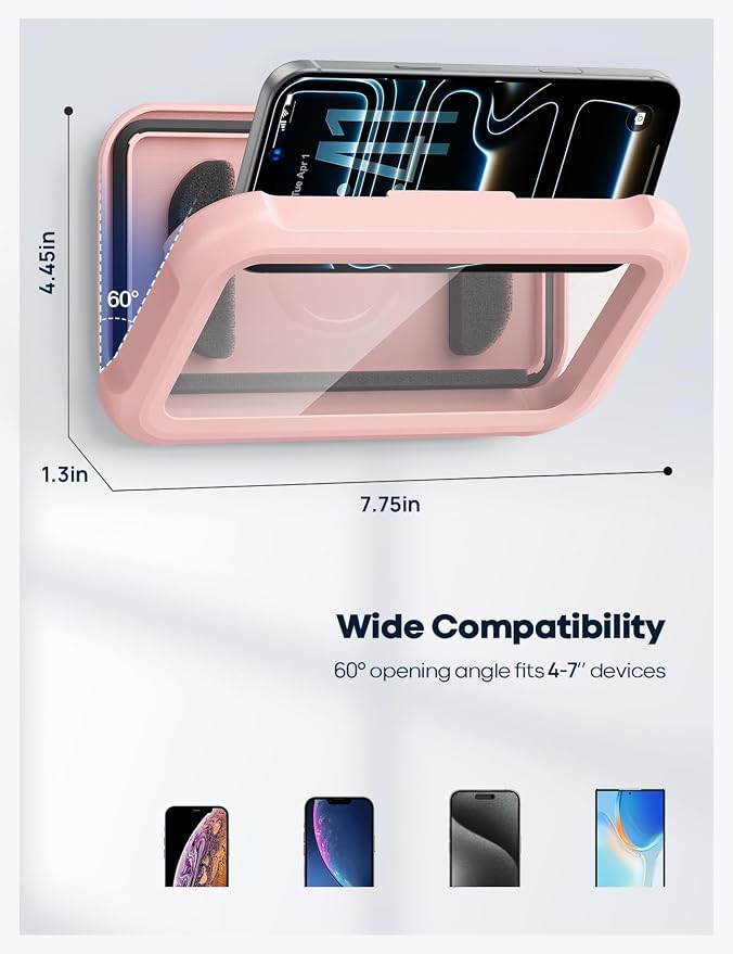 Lamicall Waterproof Shower Phone Holder - Shower Bathroom Bath Cellphone Accessories for Women Girls, Christmas iPhone Accessories Case Wall Mount Stand, Gift Gadget for 4-7" Phones, Pink