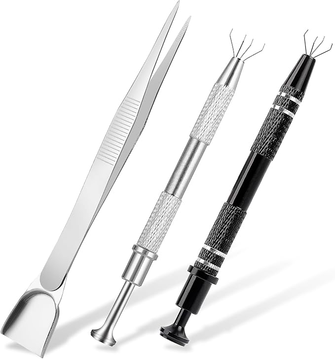 3Pcs Grabber Tool Holder Set Jeweler's Pick Up Sprinkle Pen Piercing Ball with Prongs Diamond Claw Jewelry Tweezers 4 Claw Precision Stainless Steel For Tiny Objects IC Chip Electronic Components
