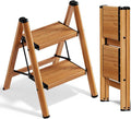 SOLADDER 2 Step Ladder, Folding Step Stool with Anti-Slip Wide Sturdy Pedal, Multi-Use for Home and Kitchen Use, Space Saving-Woodgrain(300lbs Capacity)