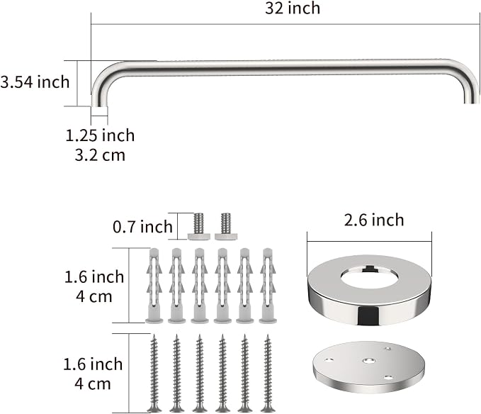 2 Pack 32 Inch Shower Grab Bar, ZUEXT SUS304 Stainless Steel Chrome Bathroom Grab Bar Handle, Shower Balance Bar, Safety Hand Rail Support, Handicap Elderly Senior Assist Bath Handle(1.25" Diameter)