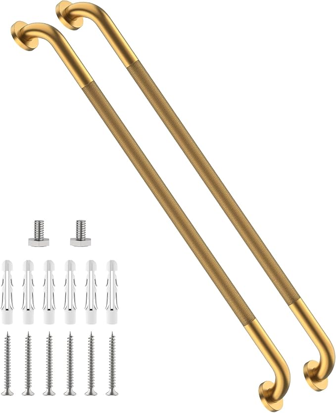 40 Inch Anti Slip Shower Grab Bar, Munzong Long Bathroom Grab Bar for Showers, Gold Knurled Handicap Balance Bar,Safety Hand Rail Support Elderly Senior Assist Bath Handle