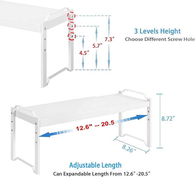 Set of 2 Expandable Kitchen Cabinet Shelves Organizers, Stackable Adjustable Small Storage Shelf Rack Stand For Pantry Cabinet Cupboard Kitchen Counter Organization, 22 lbs Capacity, Length:20.5"