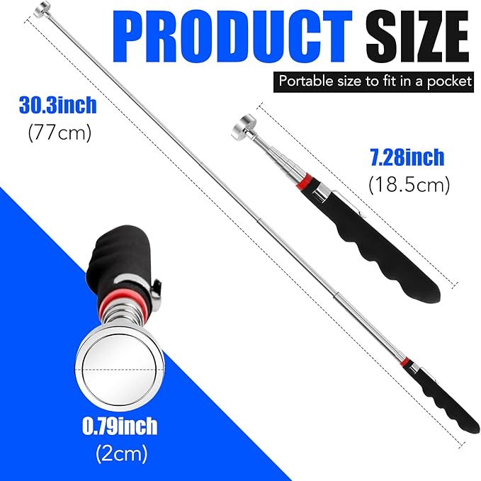 2PCS Telescoping Magnetic Pickup Tool with 40lb Pull Force, 30in Telescopic Strong Magnet Sticks, Non-Slip Long Extendable Magnet Pickup Tools, Magnetic Nail Picker Upper