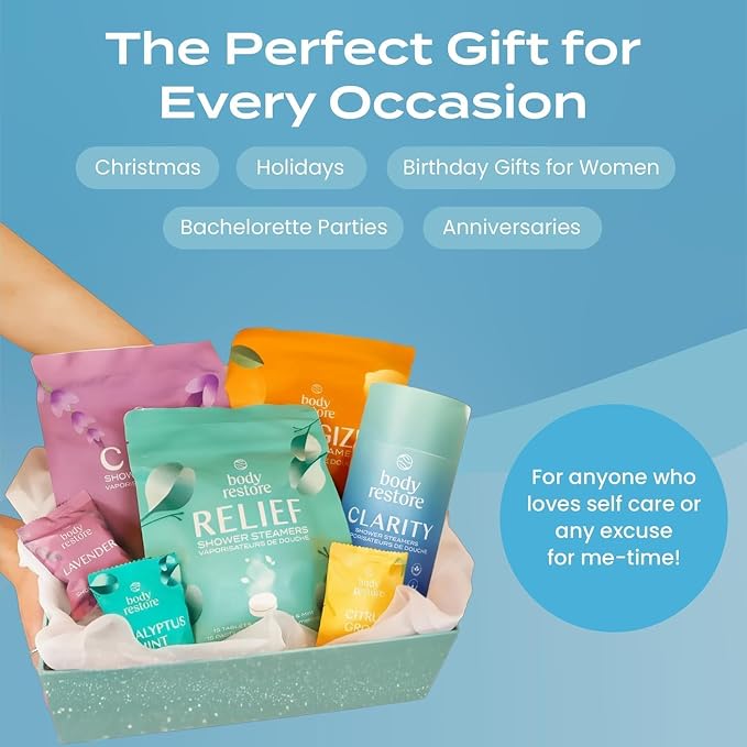 Body Restore Shower Steamers Aromatherapy 30 Pack – Fathers Day Gift for Dad, Birthday Gifts for Women & Men, Spa Stress Relief & Relaxation Self Care Gifts – Premium Collectors Box