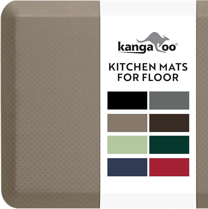 KANGAROO Anti Fatigue Mats for Kitchen Floor, 70x24, Reduce Foot, Knee, Back Pressure, 3/4 Inch Thick Cushioned Ergonomic Mat, Waterproof Comfort Rug for Under Sink, Standing Desk, Store Floors, Beige