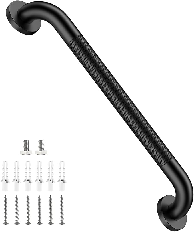 Shower Grab Bar 20 Inch, iHansee Matte Black Bathroom Grab Bar w/Anti-Slip Knurled Grip, Stainless Steel Bath Safety Bars Support Handrail for Senior Elderly, Toilet Bathtub Balance Handle for Wall