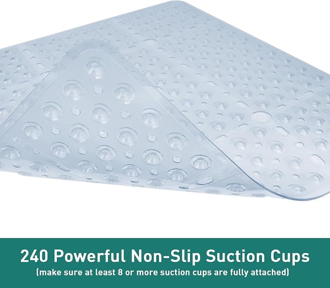 Large Square Shower Mat 27 x 27 Inch Clear, Non Slip Shower Bathtub Mats for Inside Shower With Big Suction Cups Drain Holes, Anti Slip Bathroom Floor Shower Stall Mats, Easy Clean, BPA-Free
