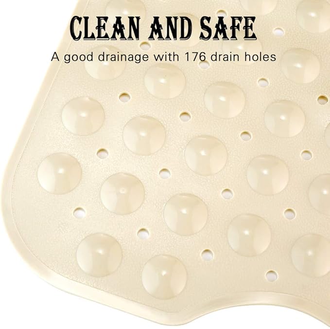 YINENN Bath and Shower Safety Mats 40x16 inch, Non Slip with Suction Cups for Bathroom Stall and Tub Floor, Extra Large and Machine Washable, Drain Holes Keep Bathtub Clean, Beige