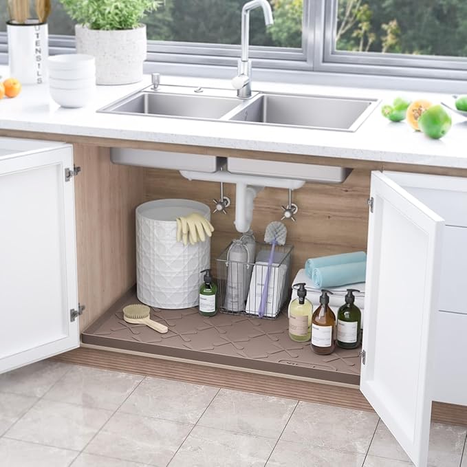 SIKADEER 40" x 22" Under Sink Mat Waterproof, Silicone Mat Kitchen Drawer Shelf and Cabinet Liner, Sink Protector for Kitchen Organizers and Storage, Boot Tray Pet Food Mats