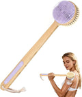 Back Scrubber for Shower - Double-Sided Silicone and Super-Dense Bristles for Deep Cleaning & Exfoliation, Bamboo Long Handle with Wider Anti-Slip Grip, Body Exfoliator for Wet or Dry Brushing