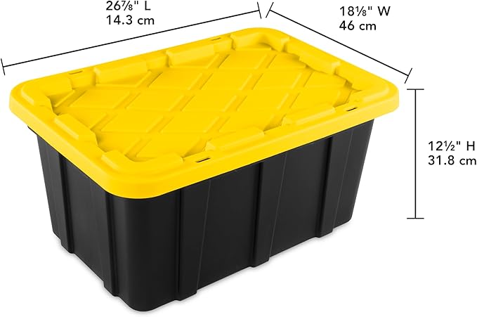 Sterilite 18-Pack Stackable Storage Bins, Heavy Duty Totes w/ Lids, 17 Gallon, Black/Yellow