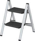 DIAMONDFORGE 2 Step Ladder, Lightweight Folding Step with Wide Anti-Slip Pedal & Feet, 330 lbs Capacity,Sturdy Steel Step Ladder for Home,Office and Library,Gray Black