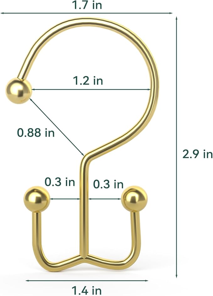 24 Pcs Shower Curtain Hooks, Goowin Shower Curtain Rings, Durable Gold Shower Curtain Hooks, Double Glide Shower Curtain Rings Rust Proof, Simple Shower Hooks for Shower Curtain & Liner, Gold