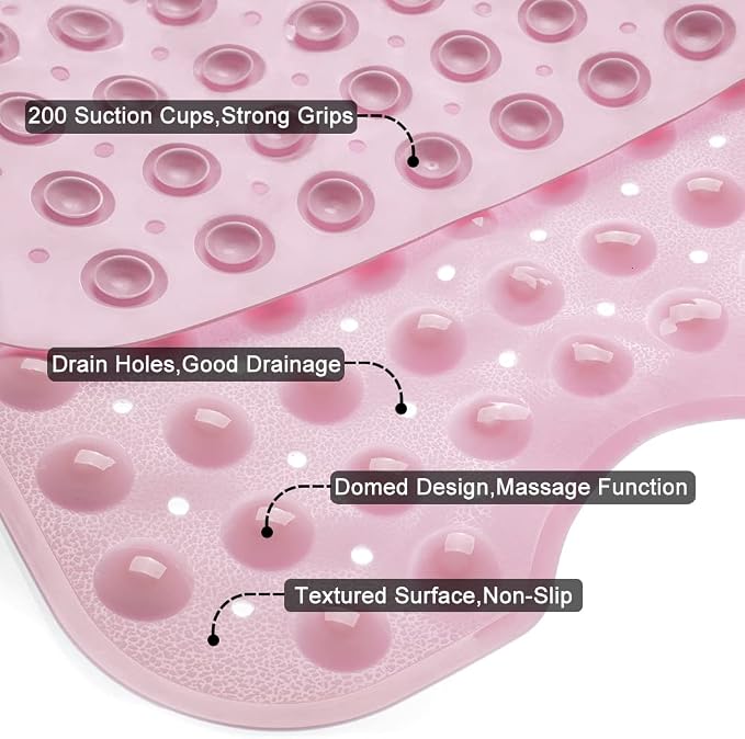 Bathtub and Shower Mats, Extra Long Non-Slip Bath Tub Mat 39 x 16 Inch, Machine Washable Bathmat with Suction Cups & Drain Holes for Bathroom Floor, Pink