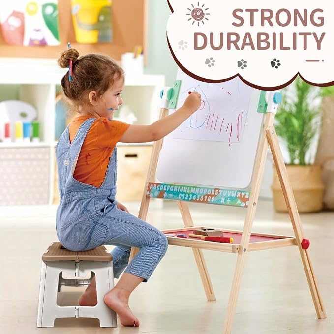 CasaZenith Step Stool Foldable, 9'' Folding Step Stool for Kids & Adults, Hold Up to 300lb, Lightweight Small Collapsible Step Stools with Handle, Stepping Stools Suitable for Kitchen Bathroom (Khaki)