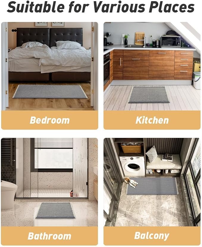 Upgraded Waffle Runner Rug Super Absorbent Non Slip Bath Mats for Bathroom Washable Bathroom Runner Rug with Tassels, Ideal for Hallway Bedroom Laundry Room, Dark Grey & Cream, 2' x 5'(24" x 60")