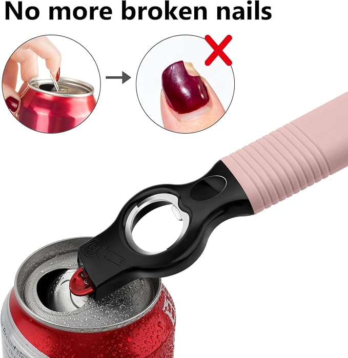 2-Pack Magnetic Beer Bottle Opener & Soda Can Opener, 2-in-1 Bottle Opener and Can Tab Opener Tool for Bartender, Long Nails, Arthritis, Silicone Handle with Build in Magnet - Dirty Pink