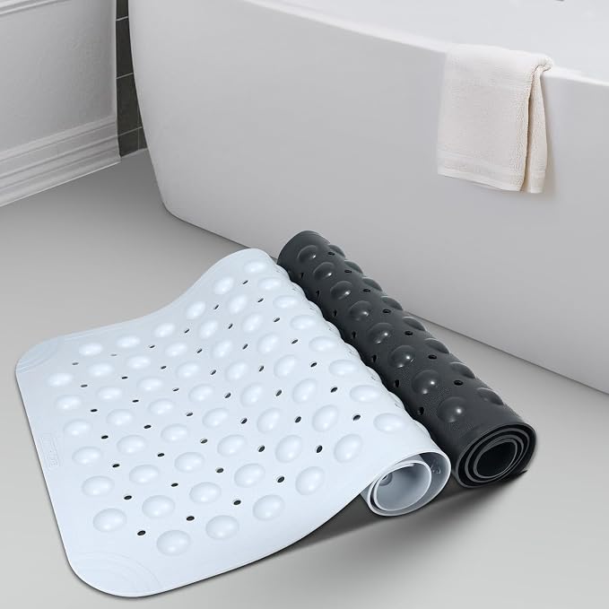WarmSnow Non Slip Shower Mats for Inside Shower 15 x 27.5 Inch, TPE Bathtub Mat Non-Slip, Bath Mat for Tub with Suction Cups, Drain Holes Bath Tub Mat for Bathroom, Light Gray