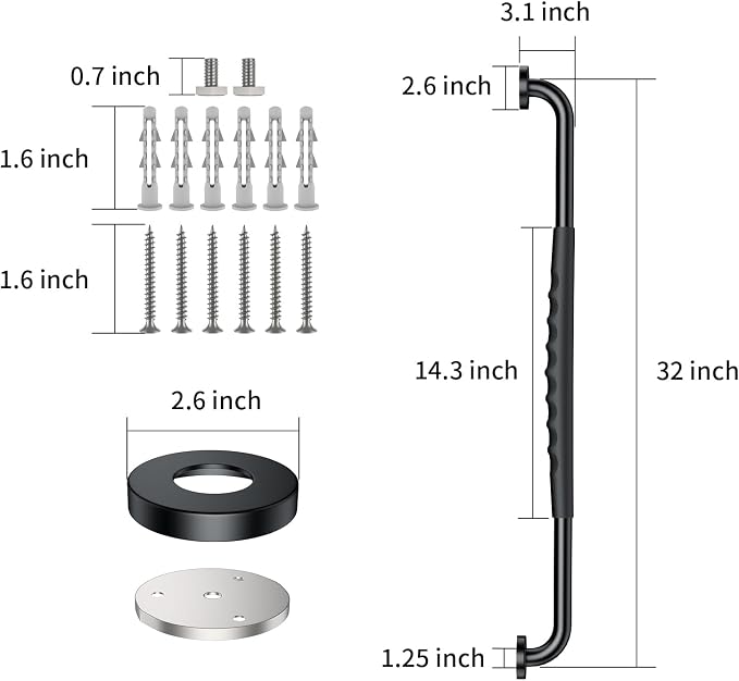 Anti-Slip Grab Bar 32 inch, iMomwee Stainless Steel Black Shower Handrail for Elderly, Wall Mounted Safety Handicap Bars, Balanced Support Handle Bathroom Bar for Senior