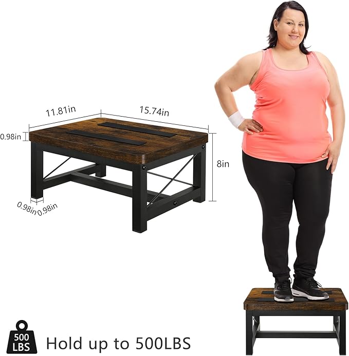 YINMIT Wooden Step Stool for Adults, Heavy Duty Step Stool for High Bed with Non-Slip Feet, Using for Bedroom, Living Room, Bathroom and Kitchen, Hold Up to 500 LBS