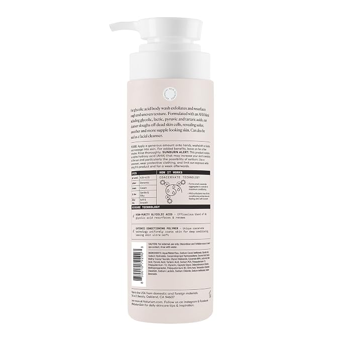 Naturium The Smoother Glycolic Acid Exfoliating Body Wash, Soft & Smoothing Cleanser, 16.9 oz