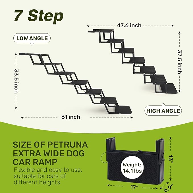 Foldable Dog Car Steps - Upgraded Non-Slip Pet Stairs for Large Dogs, Portable Metal Frame Dog Ramps for High SUV, Truck and Cars, Lightweight Pet Ladder with High Load-Bearing Capacity (7 Steps)