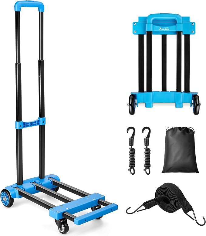 KEDSUM Folding Hand Truck, 290 lbs Dolly Cart with Wheels, Collapsible Hand Truck Dolly, Foladable Utility Cart Lightweight and Portable Luggage Cart for Airport Travel, Moving and Office Use, Blue