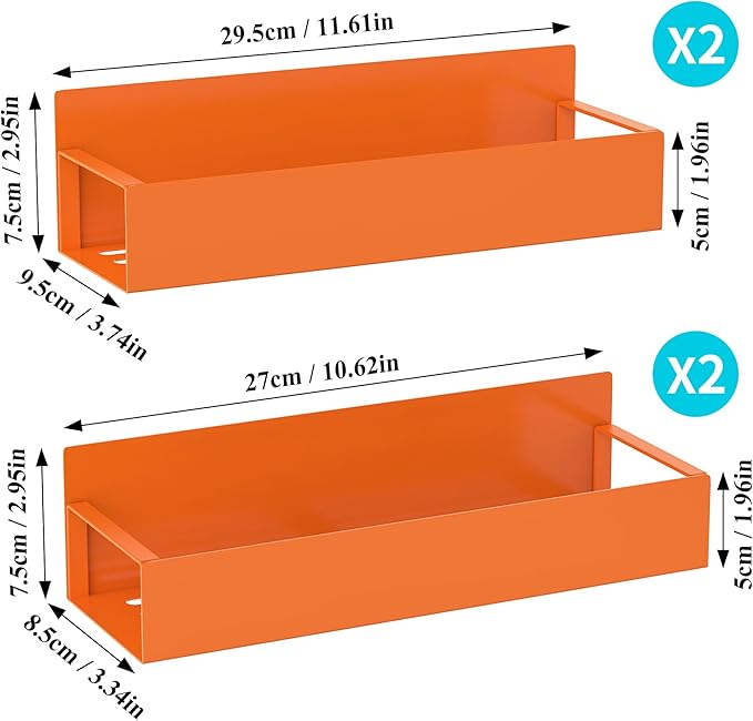 HuggieGems 4 Pack Magnetic Spice Storage Rack Organizer for Refrigerator and Oven, Orange Fridge Organizers and Storage