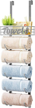 HapiRm Towel Racks for Bathroom Storage - 6 Tier Over The Door & Wall Mount Rolled Towel Storage Organizer Holder with Metal Shelf Basket for Small Bathroom, Camper, Rv - Sliver, Patented