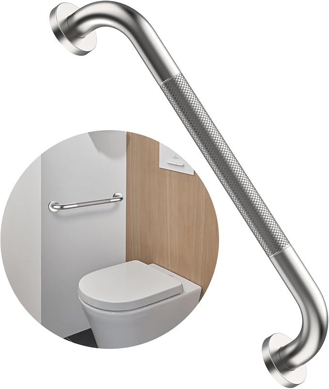16 Inch Anti Slip Shower Grab Bar,Munzong Stainless Steel Handicap Grab Bars for Bathtubs and Showers,Brushed Nickel Knurled Balance Bar,Safety Hand Rail Support Elderly Senior Bath Handle