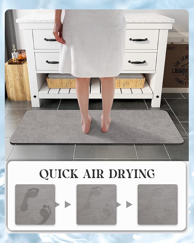 MontVoo -Bath Mat Rug-Rubber Backing Non Slip Quick Dry Absorbent Thin Bathroom Rugs Fit Under Door-Faux Suede Surface Bathroom Floor Mats-Shower Rug for in Front of Bathtub Shower Gray 24"x48"