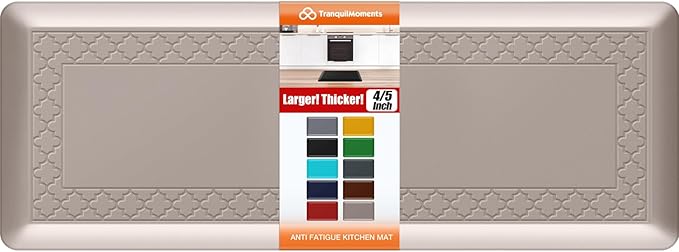 4/5 Inch Thicker Kitchen Mats for Floor Non-Slip Anti Fatigue Comfort Mat Waterproof Kitchen Rug for Sink, Office,Home Stain Resistant Standing Desk Rugs-17.3"x 47", Khaki