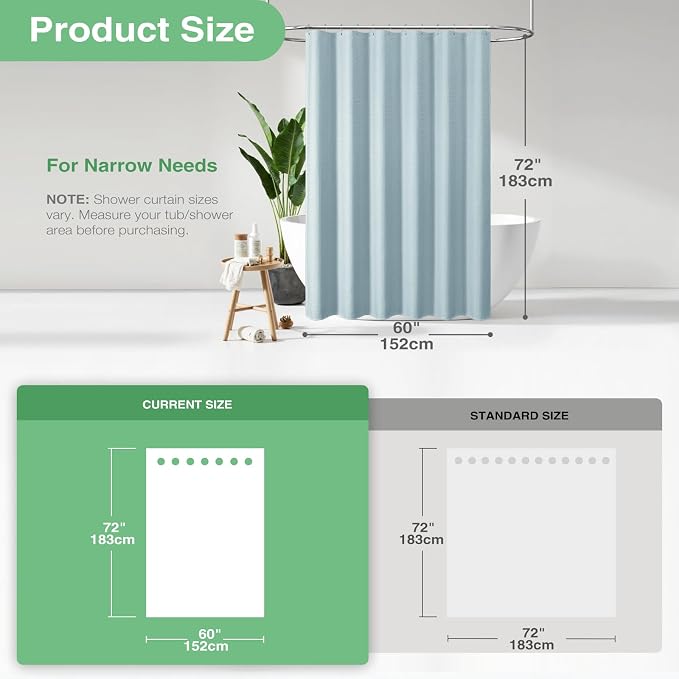 Dynamene 60 inch Stall Shower Curtain - Waffle Weave Heavy Duty Thick Fabric Shower Curtains for Bathroom,Weighted Hotel Spa Luxury Cloth Bath Curtain Set with 10 Plastic Hooks,60x72, Fog Blue