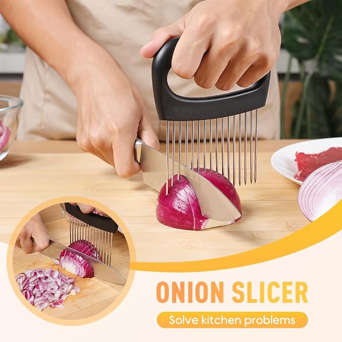 2025 New Onion Slicer Holder - Stainless Steel Meat Vegetable Slicer for Tomatoes, Lemons, Potatoes - Kitchen Gadget with Comfy Non-Slip Grip (2)