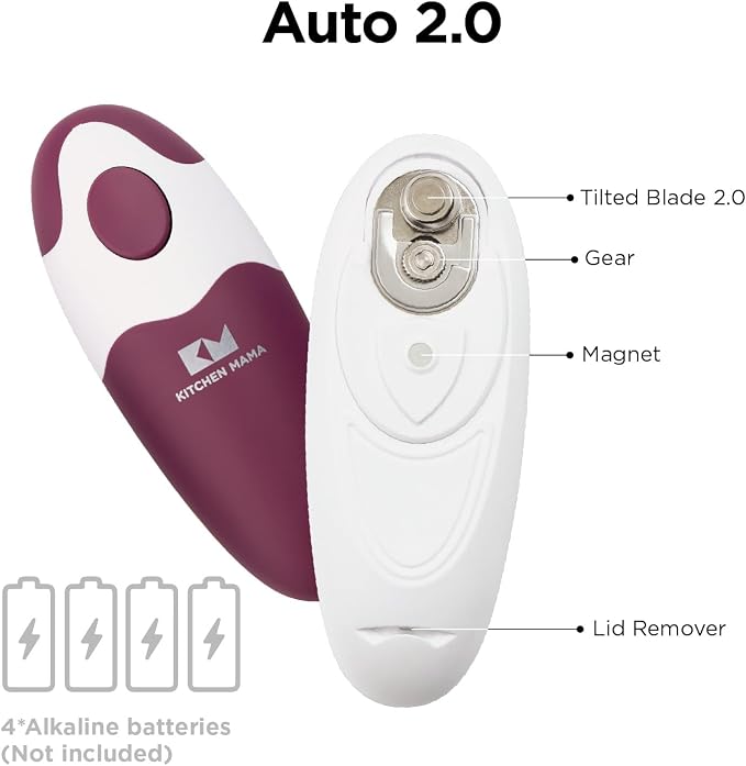 Kitchen Mama Auto 2.0 Electric Can Opener: Blade Opens Almost Any Can Pop or Soda Can - Automatic, Hands Free, Safe, Smooth Edge, Lid Remover, Battery Operated, Cordless, YES YOU CAN (Burgendy Mist)