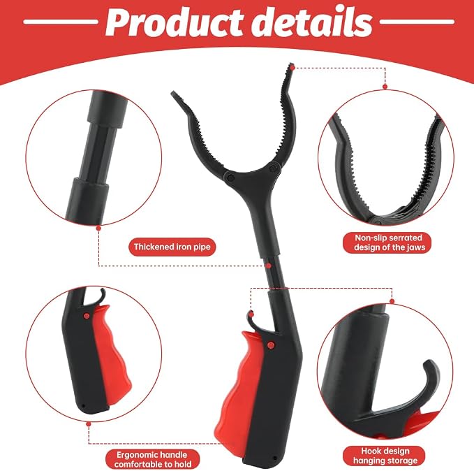 Grabber Tool, 4pcs 30cm/12inch Grabber Reacher Tool Claw Rubbish Tong, Lightweight Trash Pick up Stick,Portable Grabber Tool for Adults Litter Pickers Sanitation Workers(Black+red)