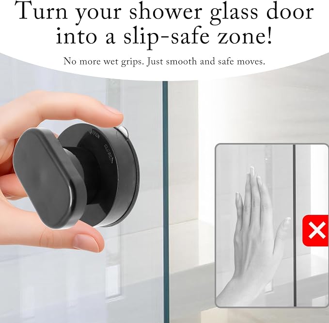 4PCS Suction Cup Handle, Shower Glass Door Suction Cup Pull, No Drilling Removable Knob for Sliding Door Cabinet Drawer Toilet Seat Cover (Black)