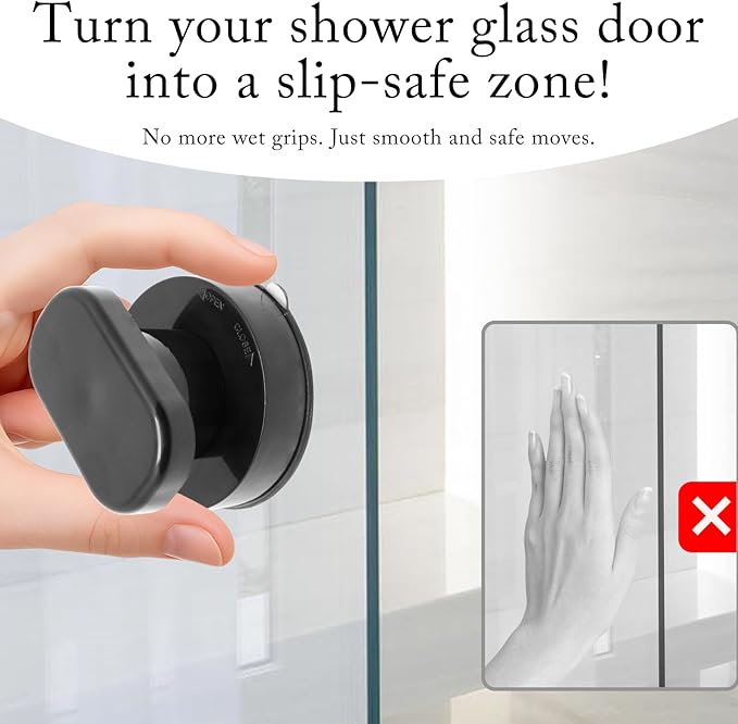 2PCS Suction Cup Handle, Shower Glass Door Suction Cup Pull, No Drilling Removable Knob for Sliding Door Cabinet Drawer Toilet Seat Cover (Black)