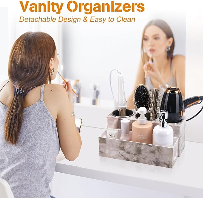 GFWARE Marble Hair Tool Organizer - Bathroom Vanity Storage for Hot Tools, Hair Dryer, Curling Iron, Flat Iron & Straightener