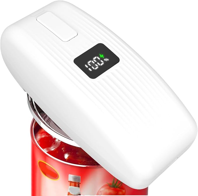 Electric Can Opener with LED Display, USB Rechargeable Electric Can Opener for Seniors & Arthritis, One-Touch Automatic Can Opener, Hands-Free, Smooth Edge, Compact, Cordless