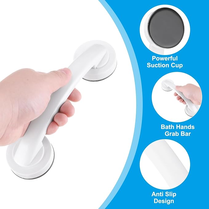 uxcell 2pcs Grab Bars for Bathtubs and Showers, 7.6" Mirror Glass Door and Window Handles Powerful Shower Suction Cup Anti-Slip Safety Bars for Senior Shower Chairs White